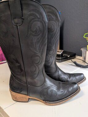 ROPER Cowgirl Cowboy Boots Women's Size 7.5 Black All Over Embroidery Reg $78.99